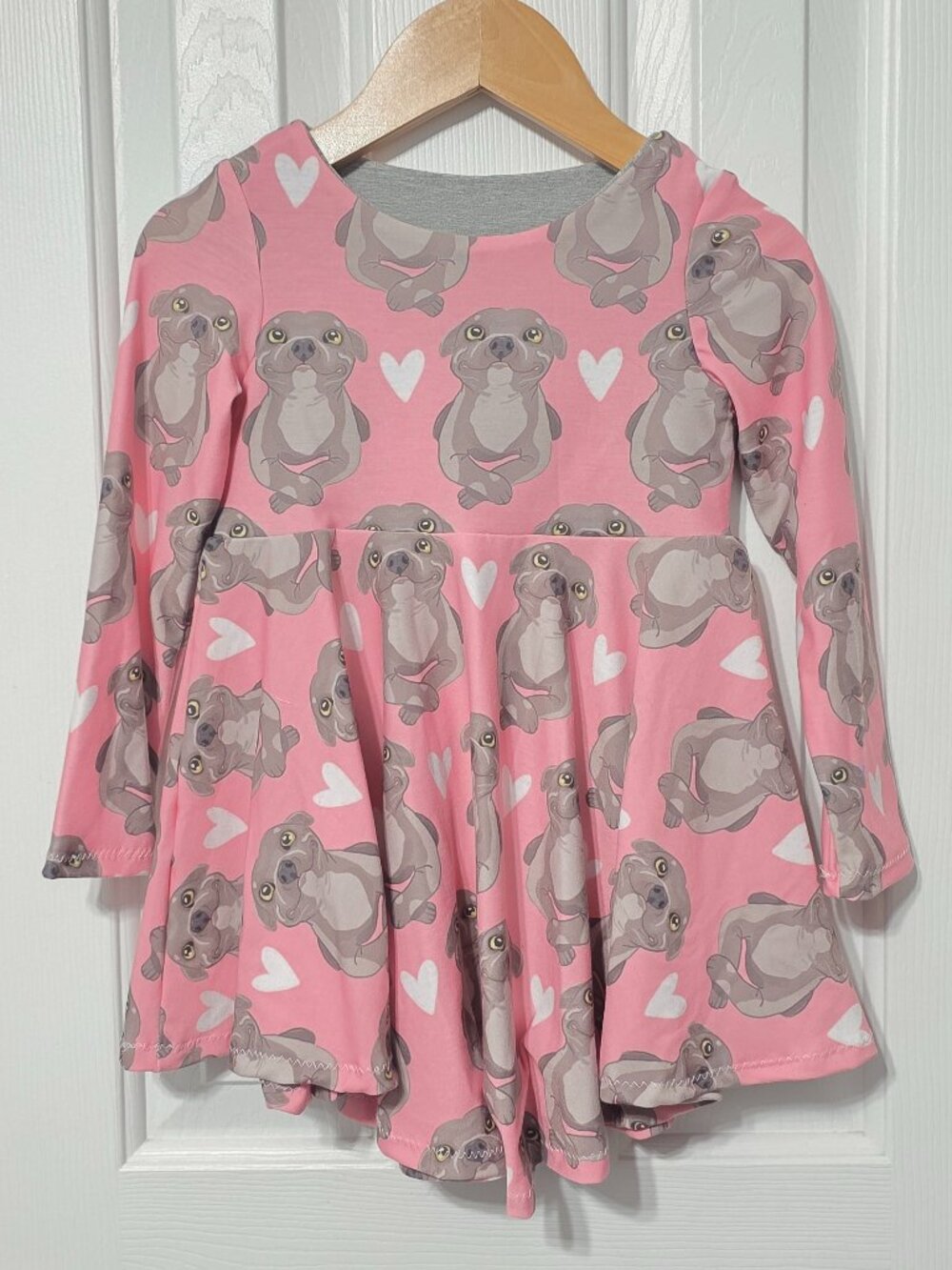 Toddler Girls Pink Dog Dress, Long Sleeve, 3t